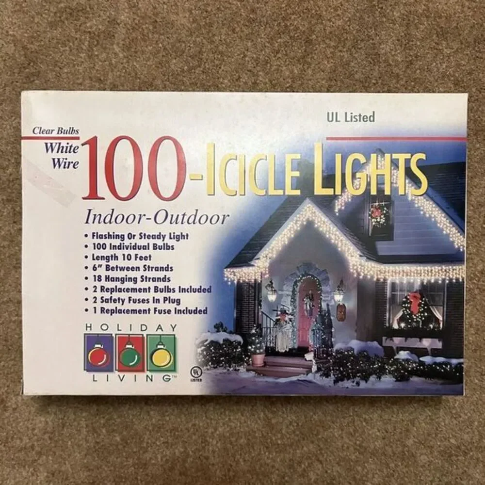 Holiday Living 100 Icicle Light String‎ 18 White Strands Clear Bulbs 10ft New